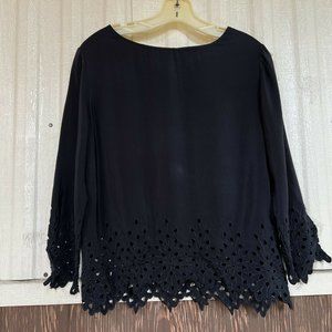 Joie black silk blouse top eyelet hem size S women’s